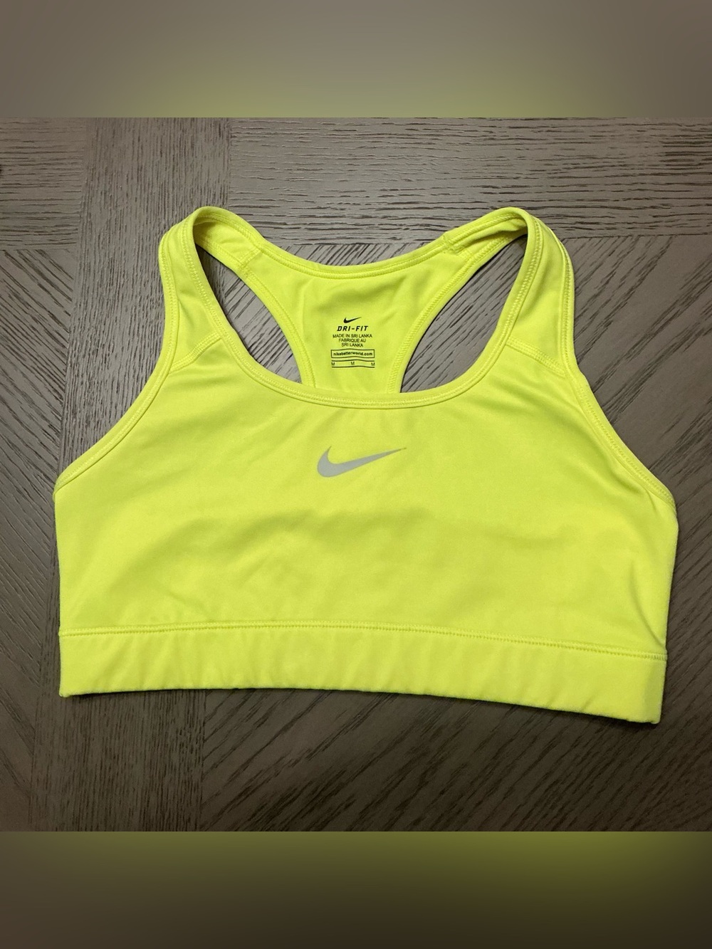 Nike DRI-FIT Swoosh Light Neon Yellow Sports Athletic Bra Size Medium